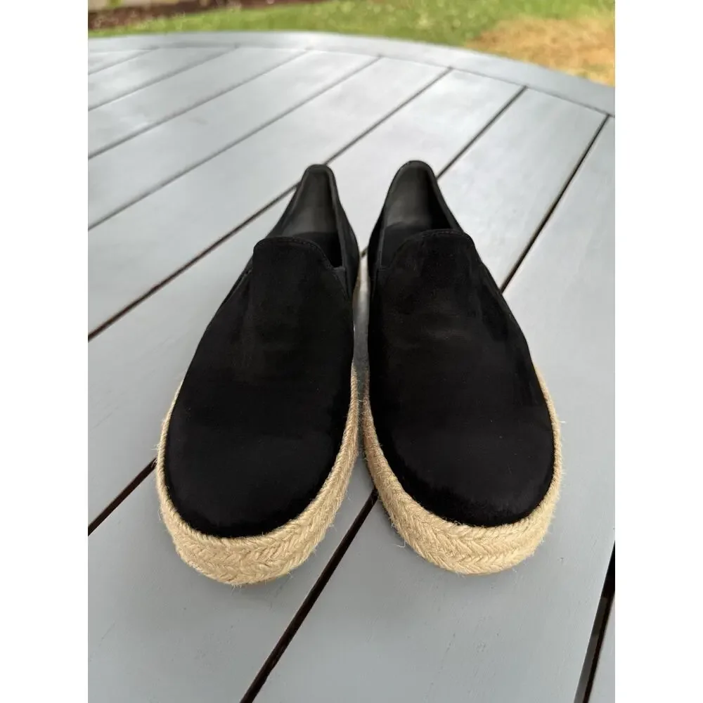 Stuart Weitzman Women's Size 6M Black Beige Suede Espadrille Flats Slip On Shoes